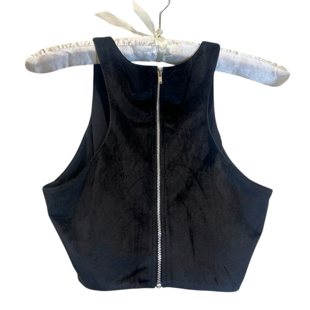 Latiste Black Velvet Rhinestone Cropped Tank Top Festival Gothic Anthro Style - Picture 6 of 9